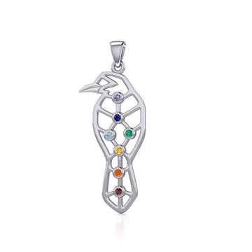 Geometric Raven Silver Pendant with Chakra Gemstone TPD5277 - Jewelry